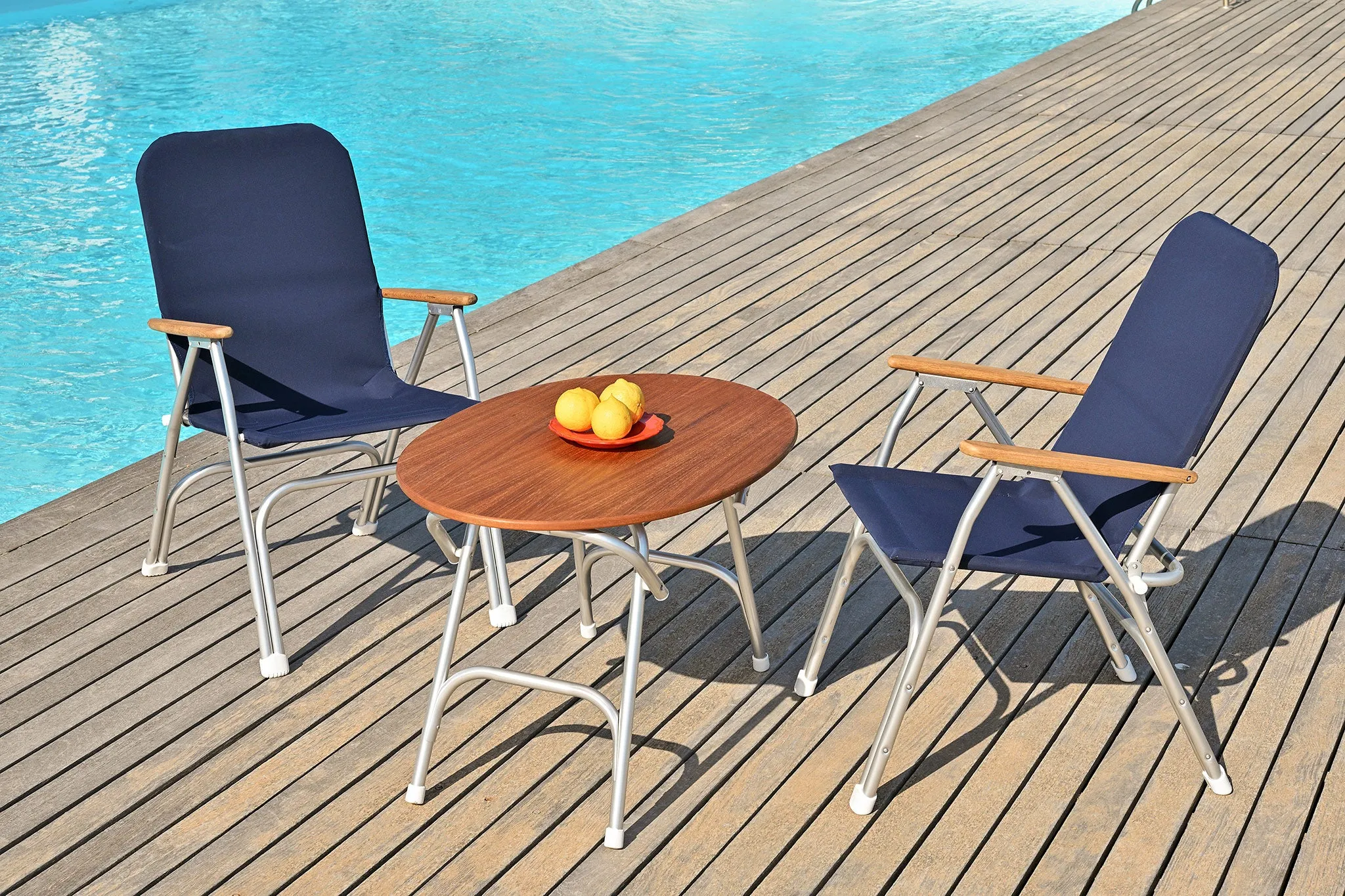 Folding Aluminum and Teak Boat Table Oval 95 X 65 X 61 cm-M900T
