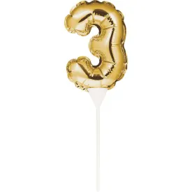 Gold Number '3' Self-Inflating Balloon Cake Topper