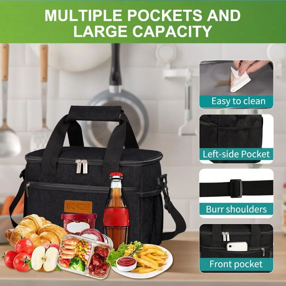 iknoe Large Foldable Cooler Bag, 8.5L Insulated Lunch Bag, Leakproof Lunch Cooler Tote with Multi-Bag Design Suitable for Beach, Picnic and Office Use, Black 15-Can