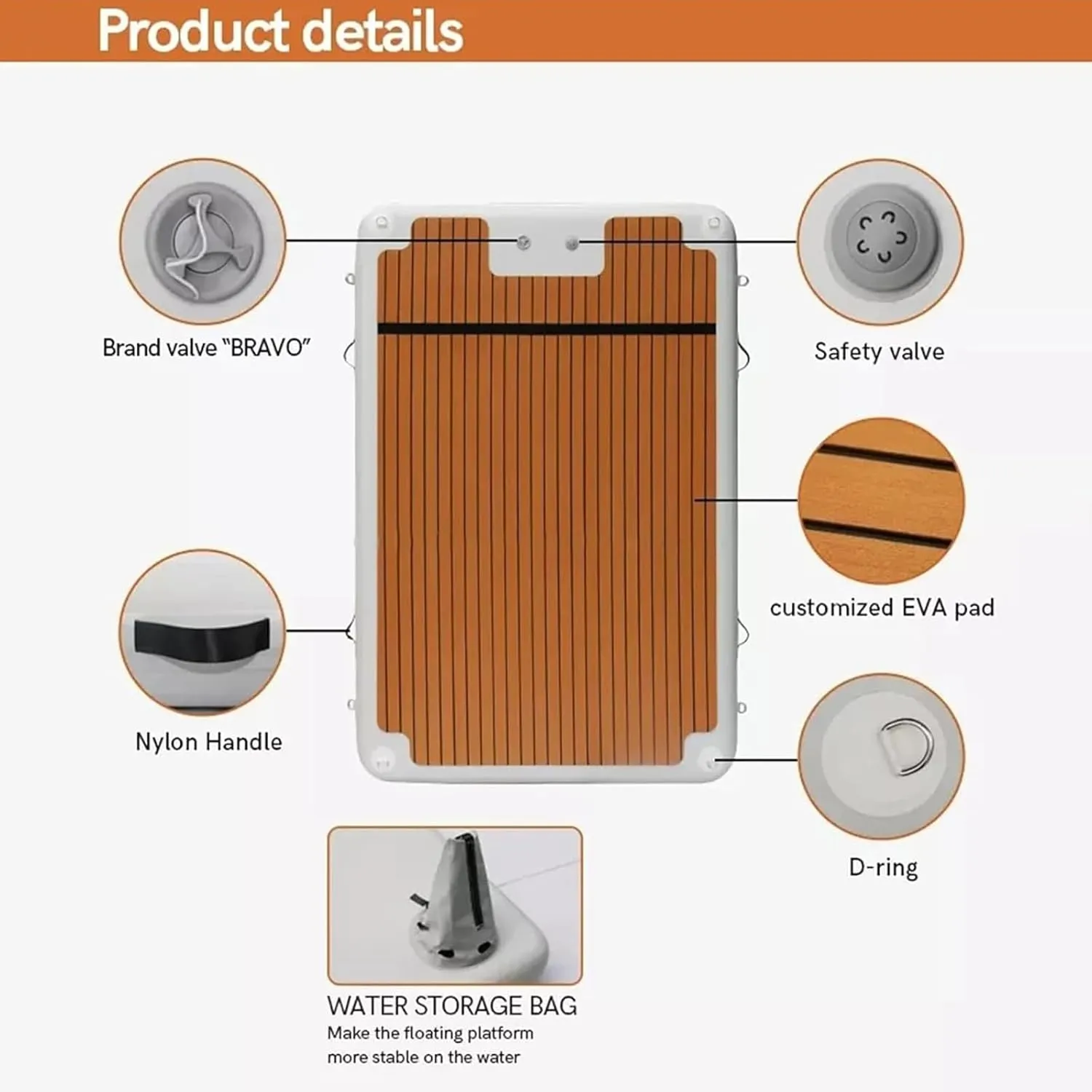 Inflatable Dock Island Raft Water Dock Mat, Non-Slip Yoga Mat PVC Inflatable Water Floating Bed, Inflatable Floating Board with EVA Anti-Slip Mat,1.5 * 2.5m/4.9 * 8.2ft