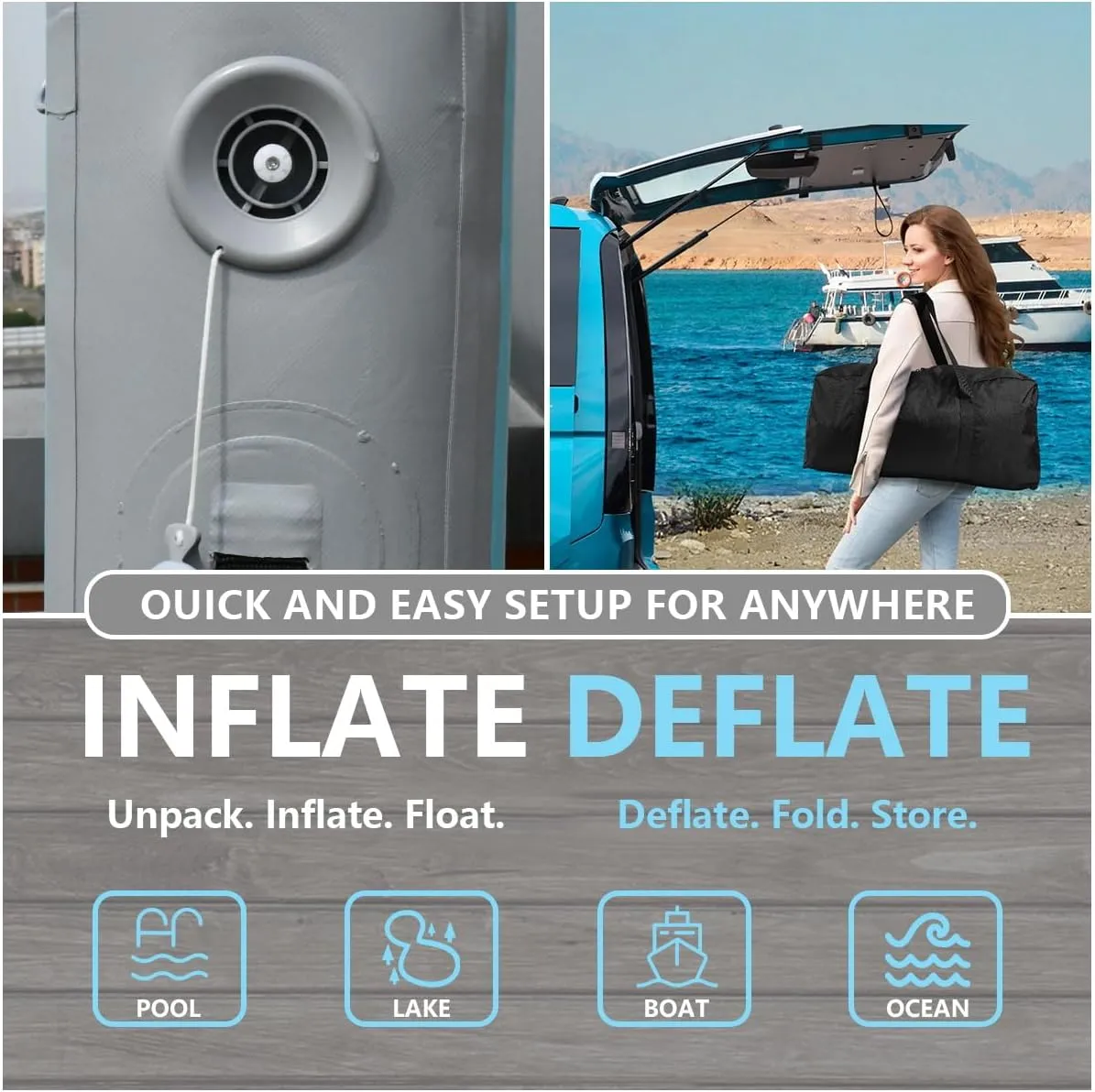 Inflatable Floating Dock Air Platform, 6/8/10ft Air Dock Platform Floating Island Raft, Enlarged Non-Slip Surface Water Floating Dock Mat, 6in Thick Water Platform Swim Dock Mat for Pool Beach Ocean
