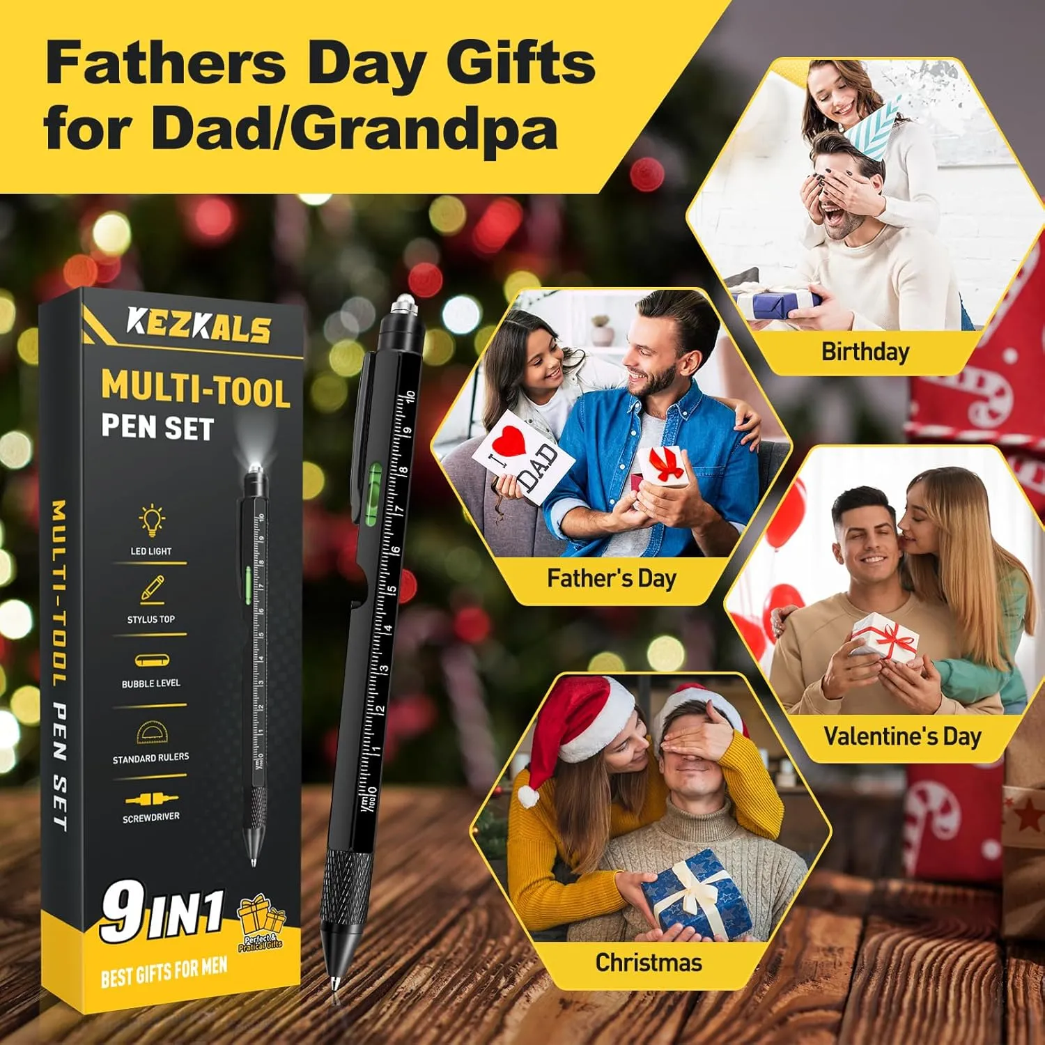 KEZKALS Fathers Day Dad Gifts for Dad Husband, 9 in 1 Multitool Pen, Fathers Day Mens Gifts from Daughter Wife Son, Father's Day Gifts for Dad Him Grandpa Anniversary Birthday Graduation Gifts for Men
