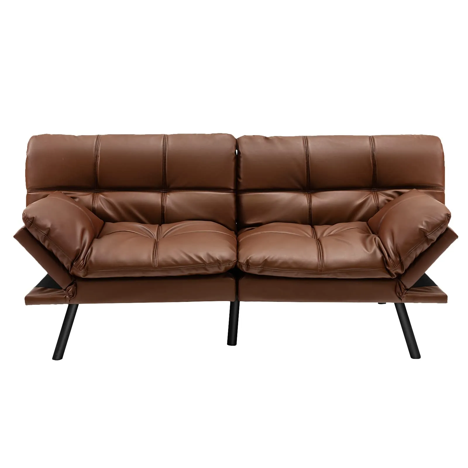 KOMFOTT Futon Sofa Bed, Faux Leather Memory Foam Convertible Futon Couch with Adjustable Backrest & Armrests