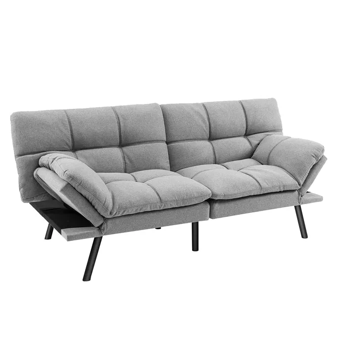 KOMFOTT Futon Sofa Bed, Faux Leather Memory Foam Convertible Futon Couch with Adjustable Backrest & Armrests