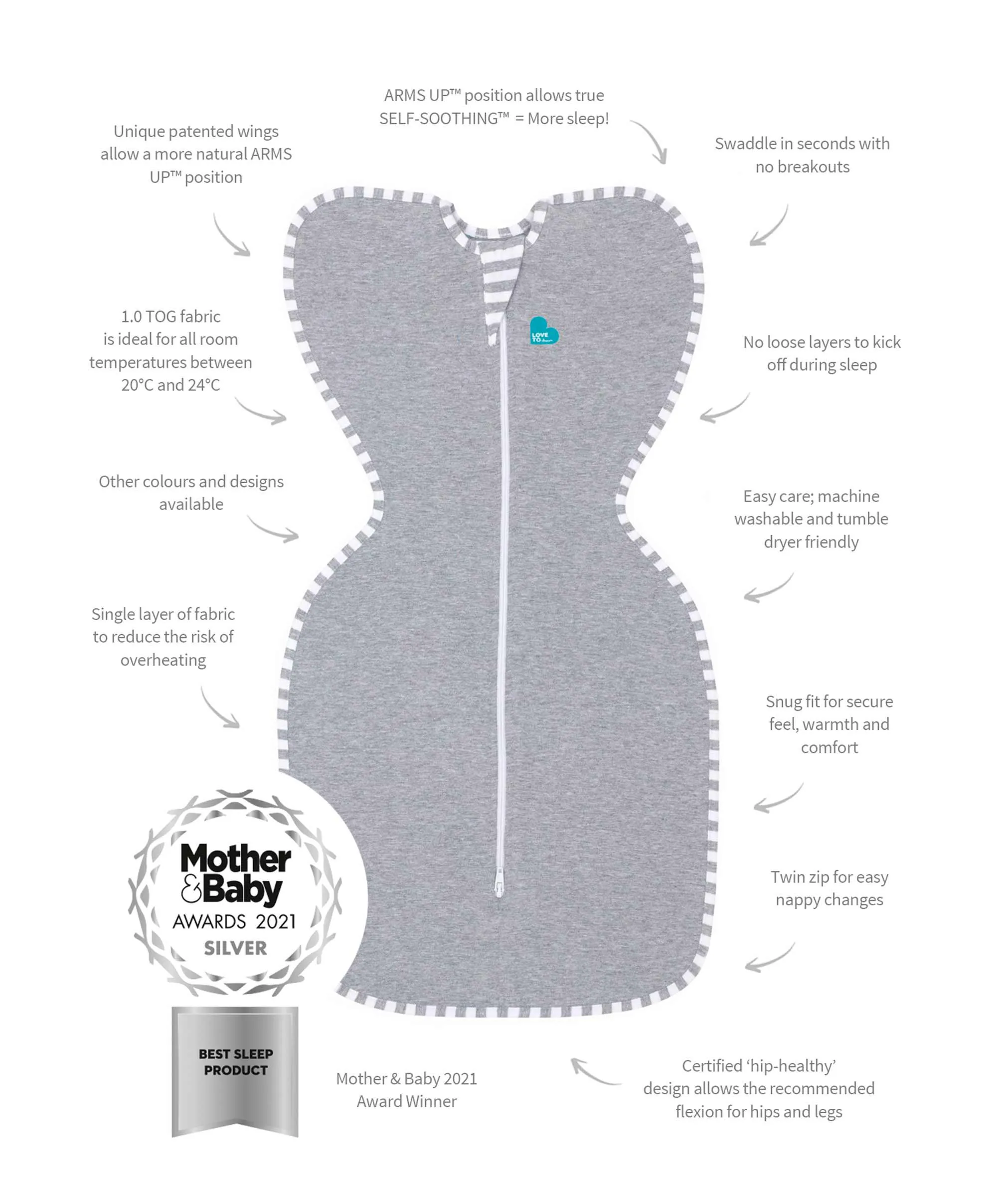 Love To Dream Swaddle Up&trade; Cotton Original Grey - Small