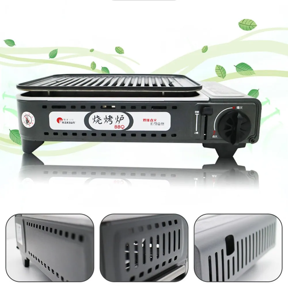 Maxsun Portable Gas BBQ Stove with PRO Grill Plate Outdoor Barbecue Cooking Burner Kit Butane Camping