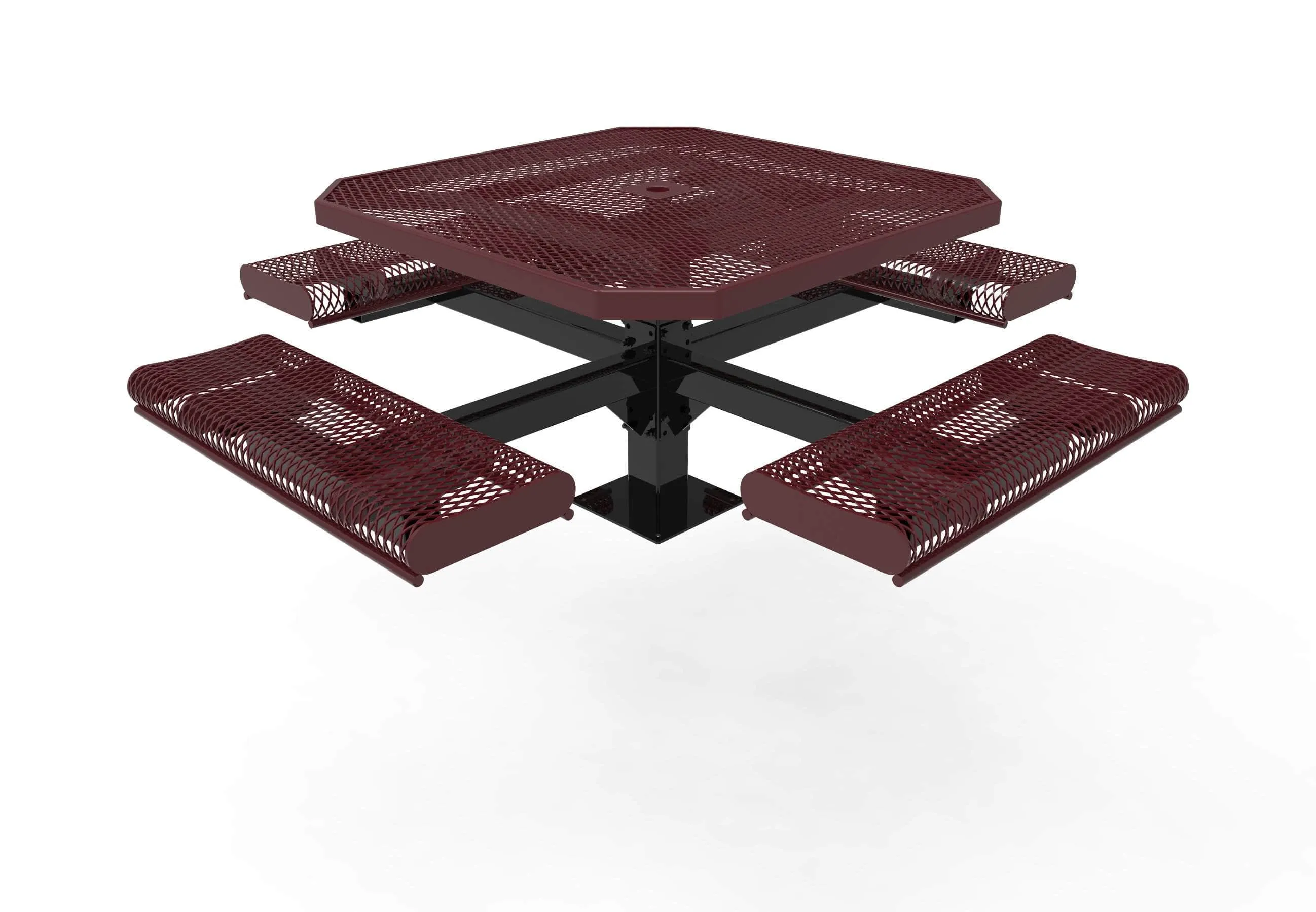 Octagon Rolled Pedestal Picnic Table with 4 Seats - Diamond Pattern - 46 In.