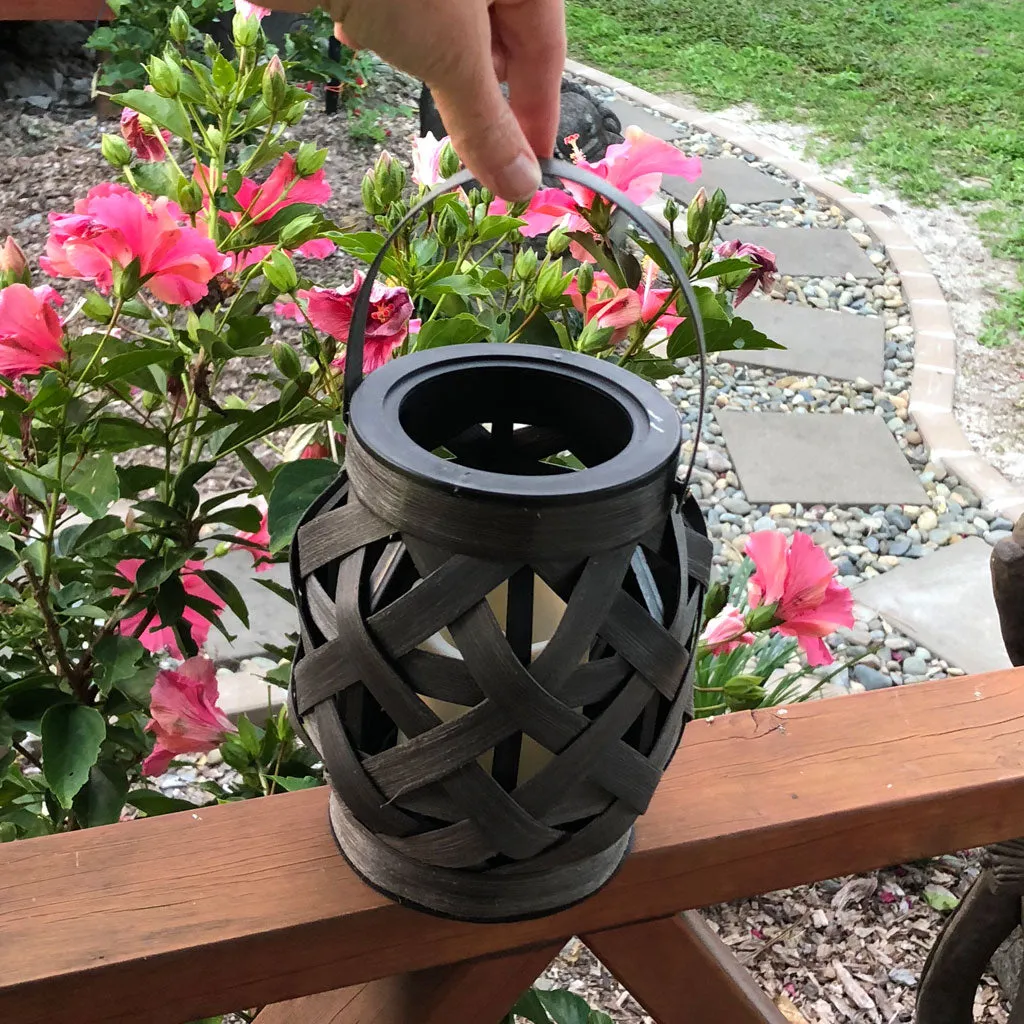 Oriental Woven Bamboo look LED Lantern