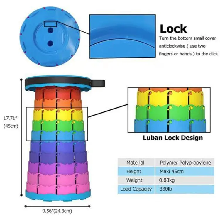 Outdoor Folding Telescopic Stool Portable Fishing Chair(Rainbow)