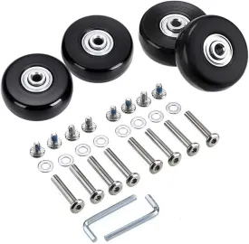 OwnMy 50mm x 18mm Set of 4 Luggage Suitcase Replacement Wheels, Rubber Swivel Caster Wheels Bearings Repair Kits (Black)