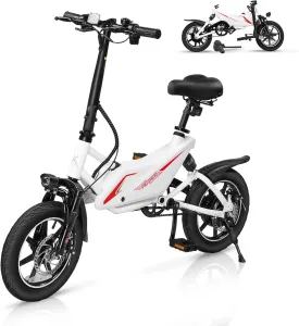 PEXMOR Electric Bike for Adults, 350W Motor (Peak 500W) Folding Ebike | Full Suspension | 36V 6AH Battery, 14" Foldable Commuter City Electric Bicycle for Adults/Teens, Complies to UL2849