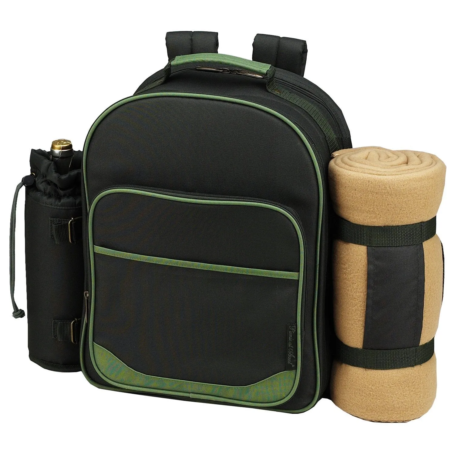 Picnic at Ascot - Deluxe Equipped 2 Person Eco Picnic Backpack with Cooler, Insulated Wine Holder and Blanket - Forest Green
