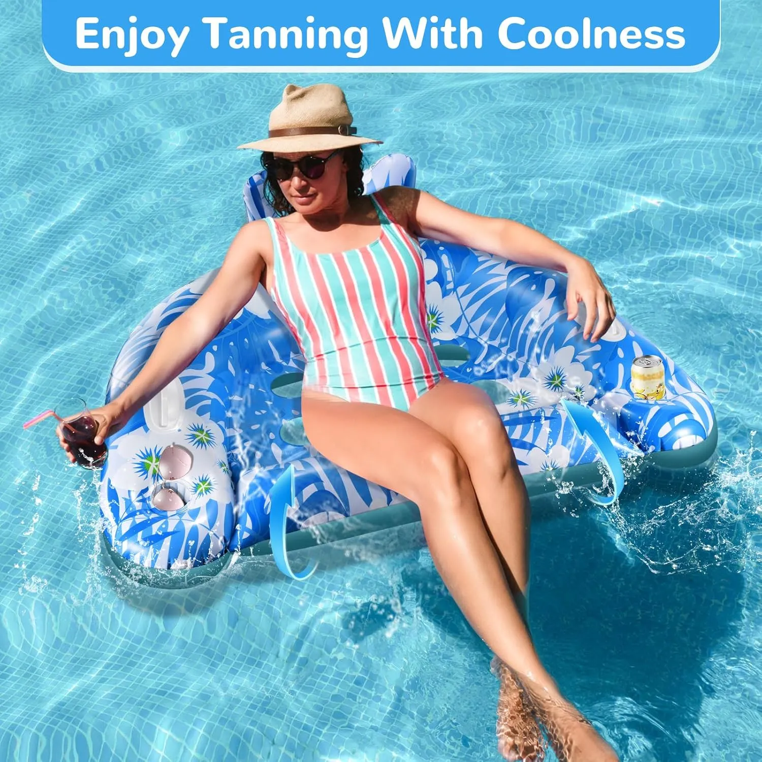 Pool Floats, 3 Pack Inflatable Pool Floats Adult & Kids, Pool Float with Cupholders & Duty Handles, Upgraded Pool Chairs, Perfect Summer Pool Toys for Lakes, Rivers, Beach Vacation, Water Party Fun