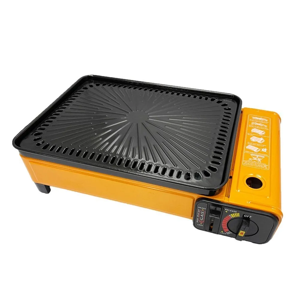 Portable Gas Stove Burner Butane BBQ Camping Gas Cooker With Non Stick Plate Black