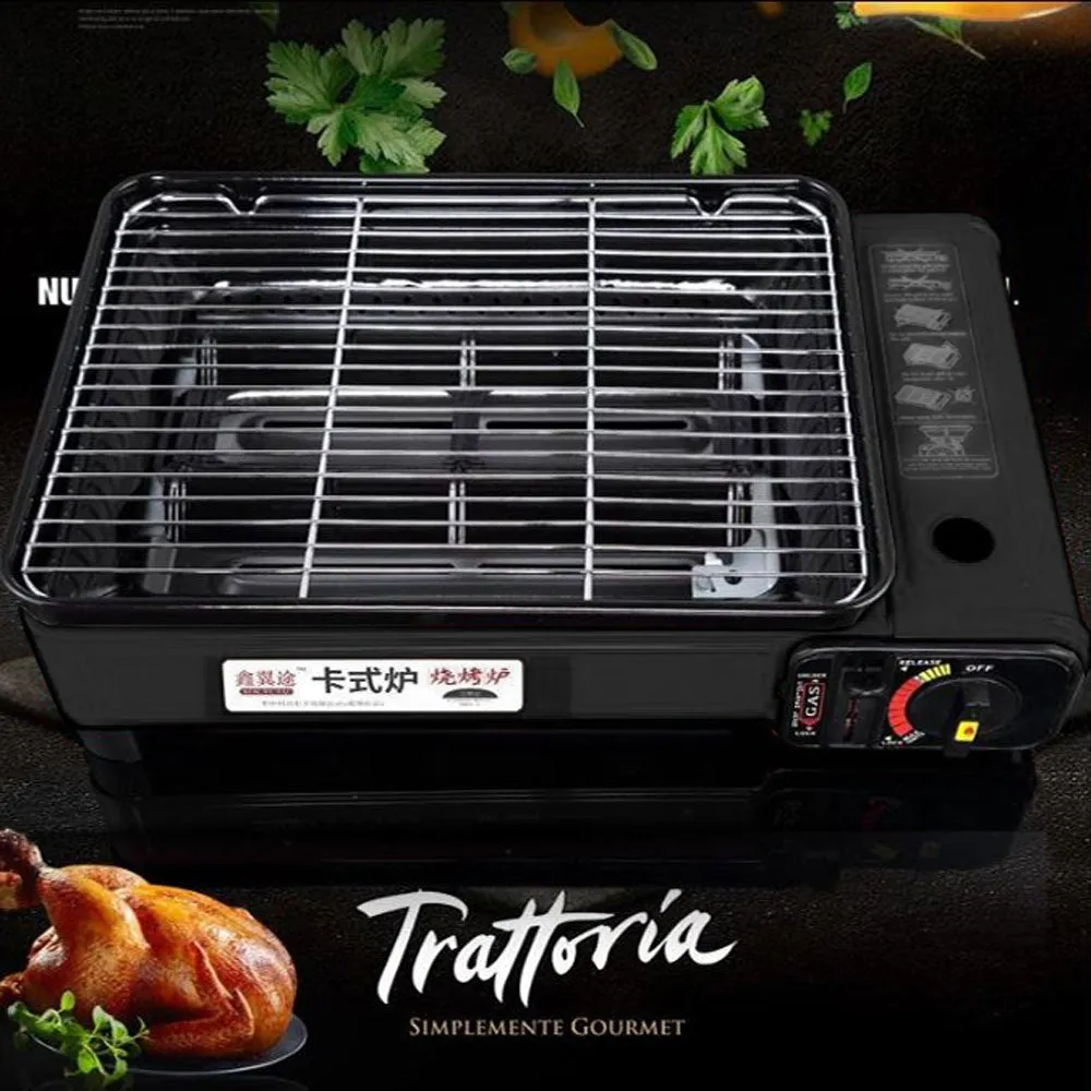 Portable Gas Stove Burner Butane BBQ Camping Gas Cooker With Non Stick Plate Black
