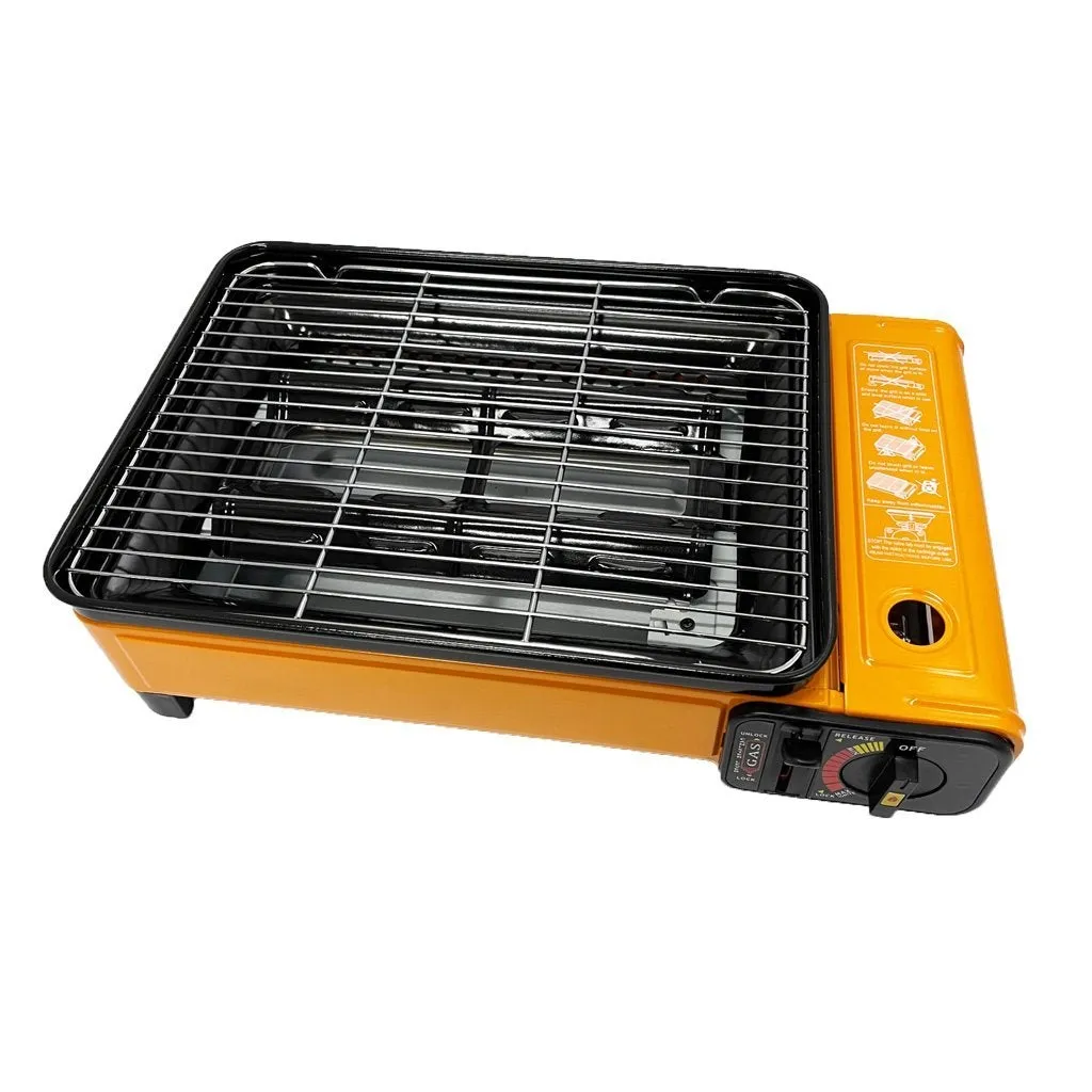 Portable Gas Stove Burner Butane BBQ Camping Gas Cooker With Non Stick Plate Black