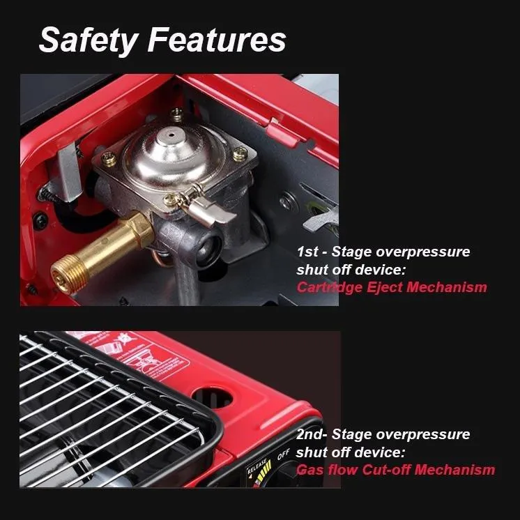 Portable Gas Stove Burner Butane BBQ Camping Gas Cooker With Non Stick Plate Black