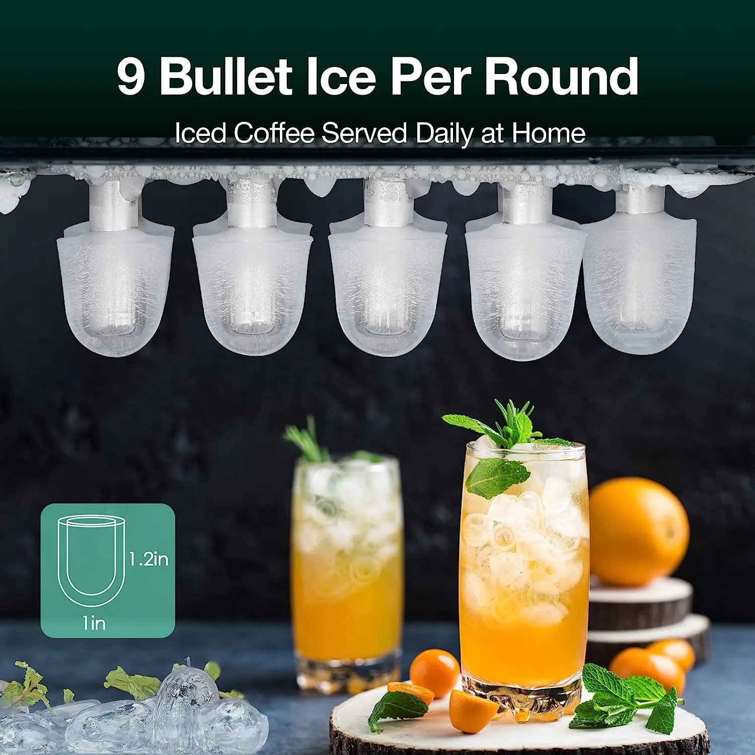 Portable Ice Maker Machine Self-Cleaning 6 Mins 9 Bullet Ice, 26.5lbs