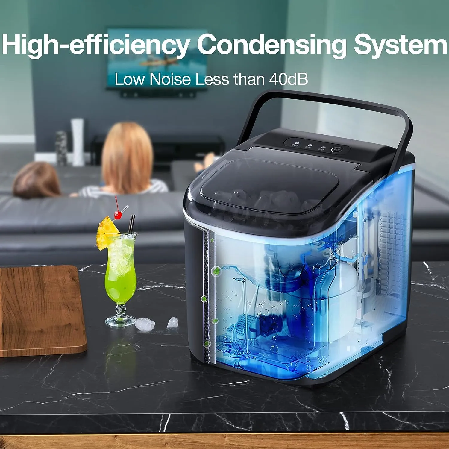 Portable Ice Maker Machine Self-Cleaning 6 Mins 9 Bullet Ice, 26.5lbs