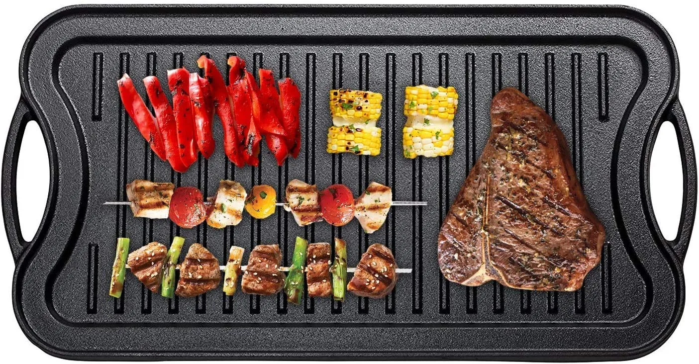 Pre Seasoned Cast Iron 4 Piece Bundle Camping Cooking Set, Dutch Oven, Grill Pan w/Rcoket