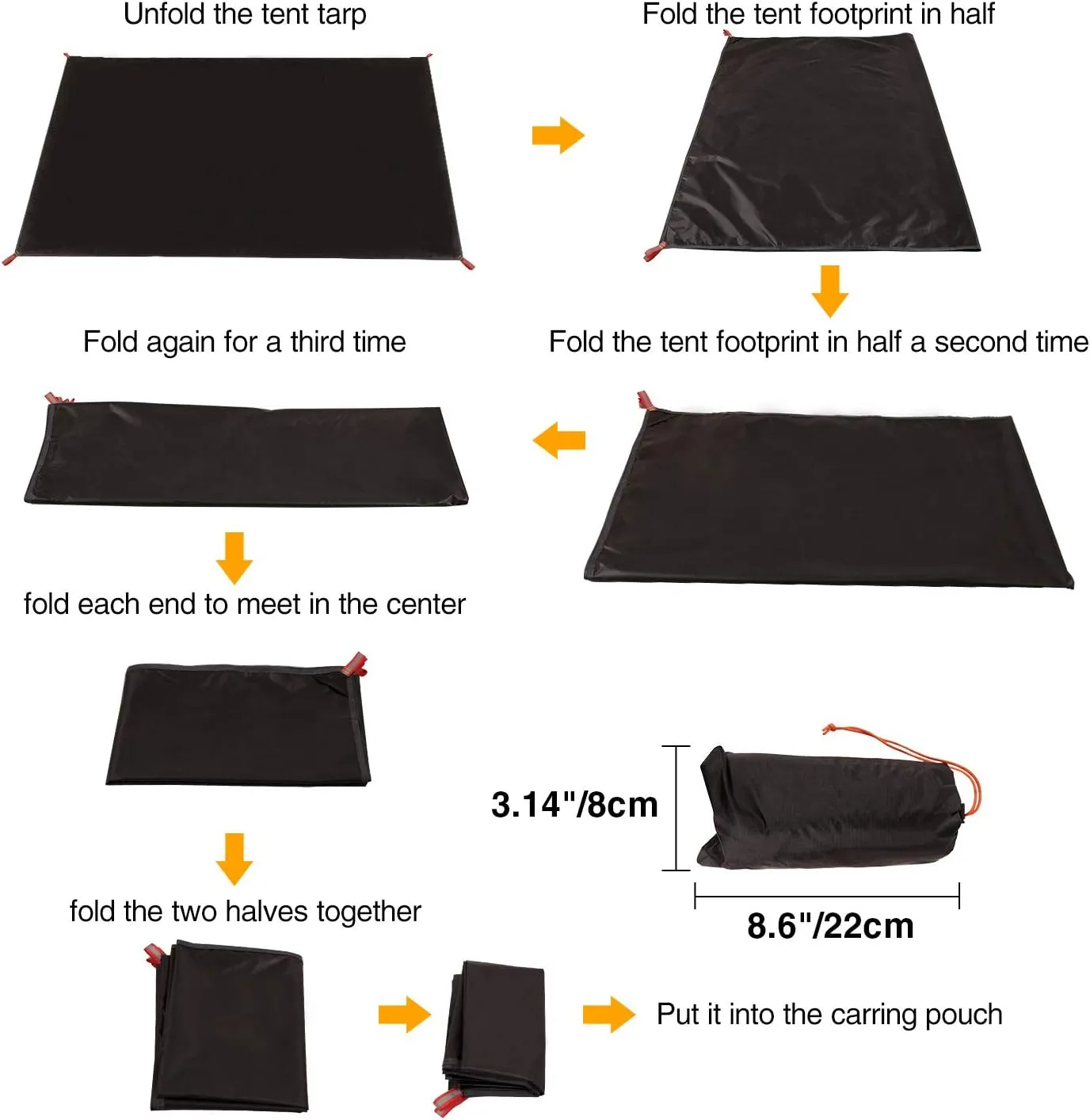 REDCAMP Ultralight Black Waterproof Tarp, 1.06 lbs, Camping Tarp with Carry Bag