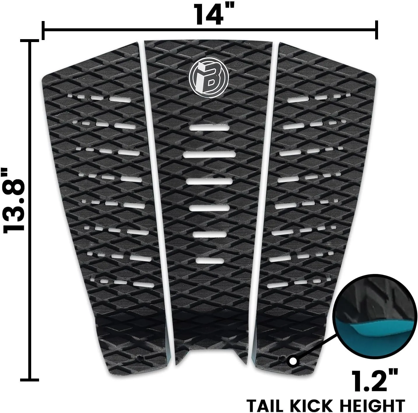 Rokia R 3 Pieces Surfboard Traction Pad EVA foam Surf Traction Pad with 3M Adhesive Non-Slip Sup Deck Pad Fit for Surf Tail Pad Fish, Surfboards, Skimboard, Longboard, Shortboard