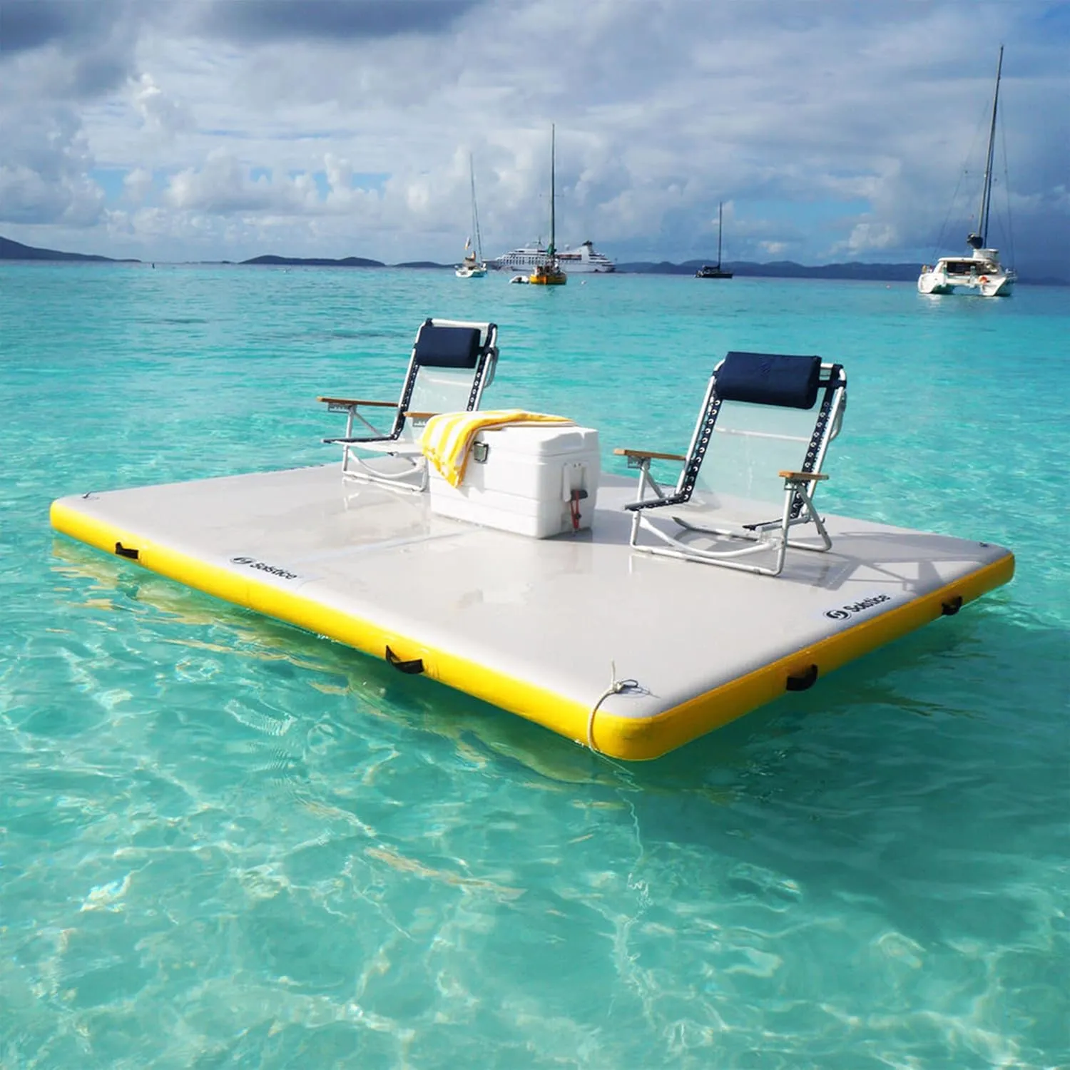 SOLSTICE 5-Person Classic Inflatable Dock, Floating Water Raft Platform, 6ft x 5ft - Outdoor Fun for Lake, River, Swimming Pool & Beach, Includes Pump w/Gauge, Carry Bag & Repair Kit