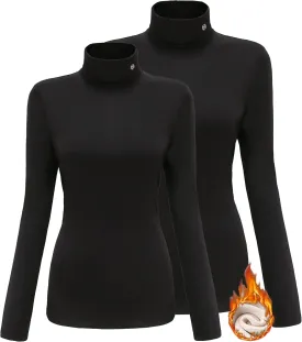 SSLR-Thermal-Shirts for-Women-Turtleneck Long Sleeve Tops Fleece Lined Winter Slim Fitted Mock Neck Base Layer