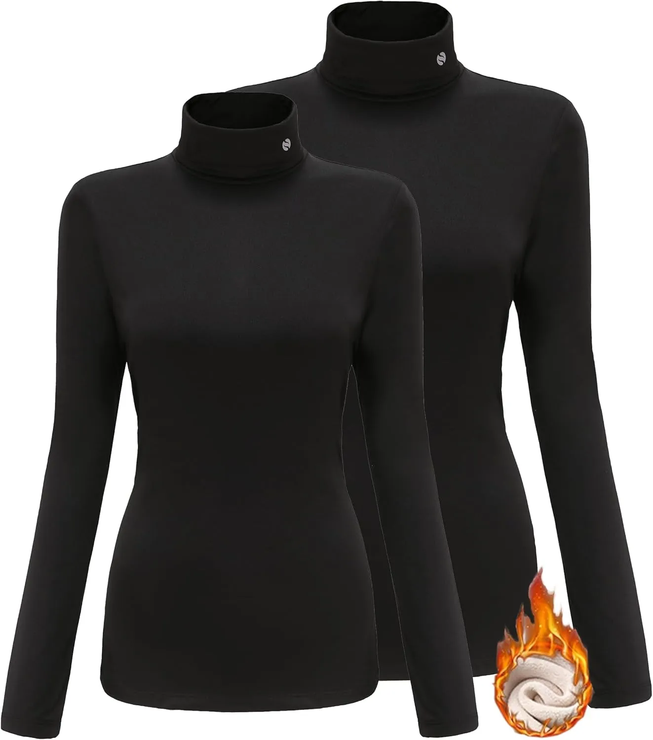 SSLR-Thermal-Shirts for-Women-Turtleneck Long Sleeve Tops Fleece Lined Winter Slim Fitted Mock Neck Base Layer