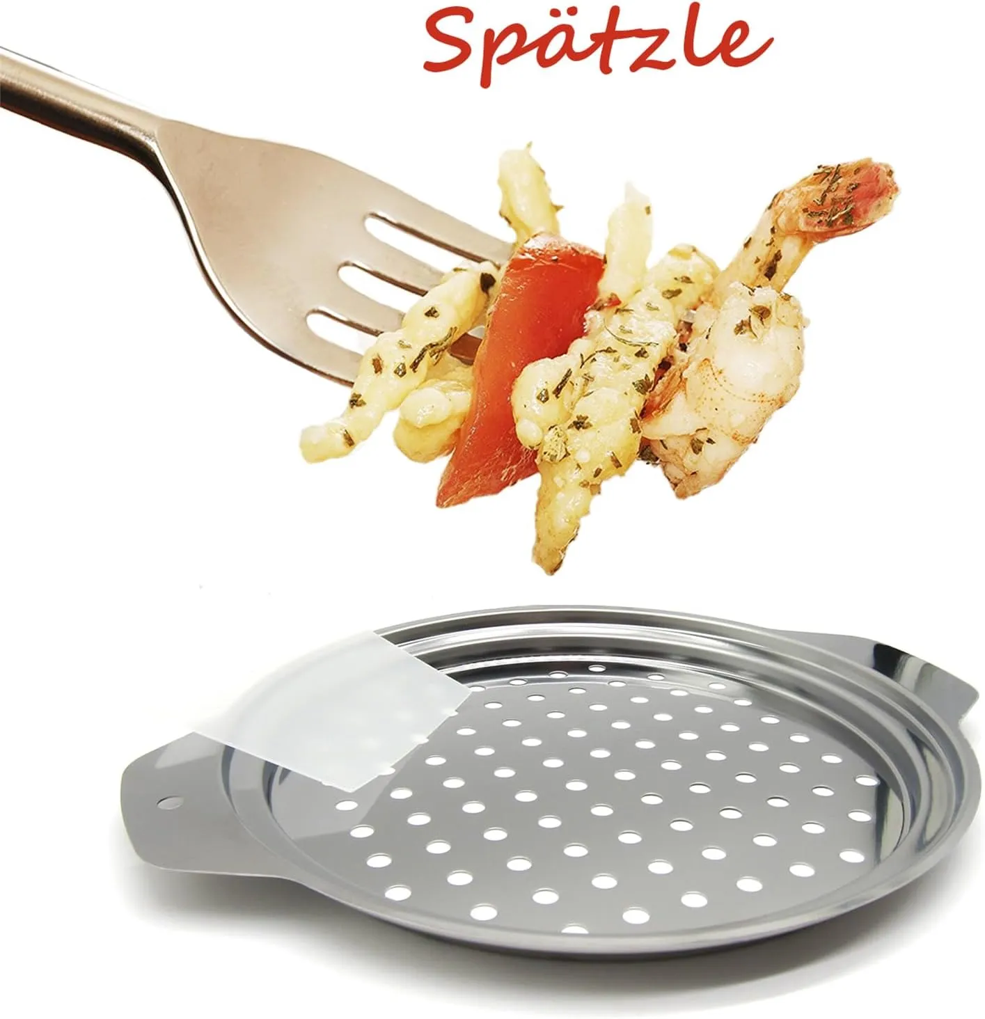 Stainless Steel Spaetzle Maker Lid with Scraper Traditional German Egg Noodle Maker Pan Pot Spaghetti Strainer