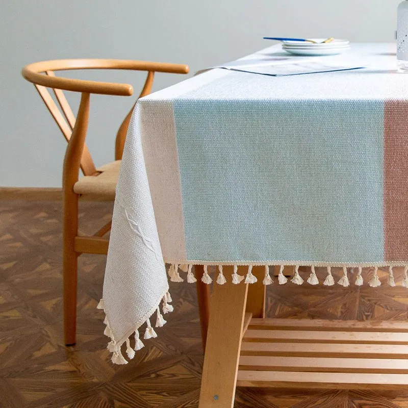 Striped Jacquard Cotton Linen Tablecloth Rectangular Table Cloth