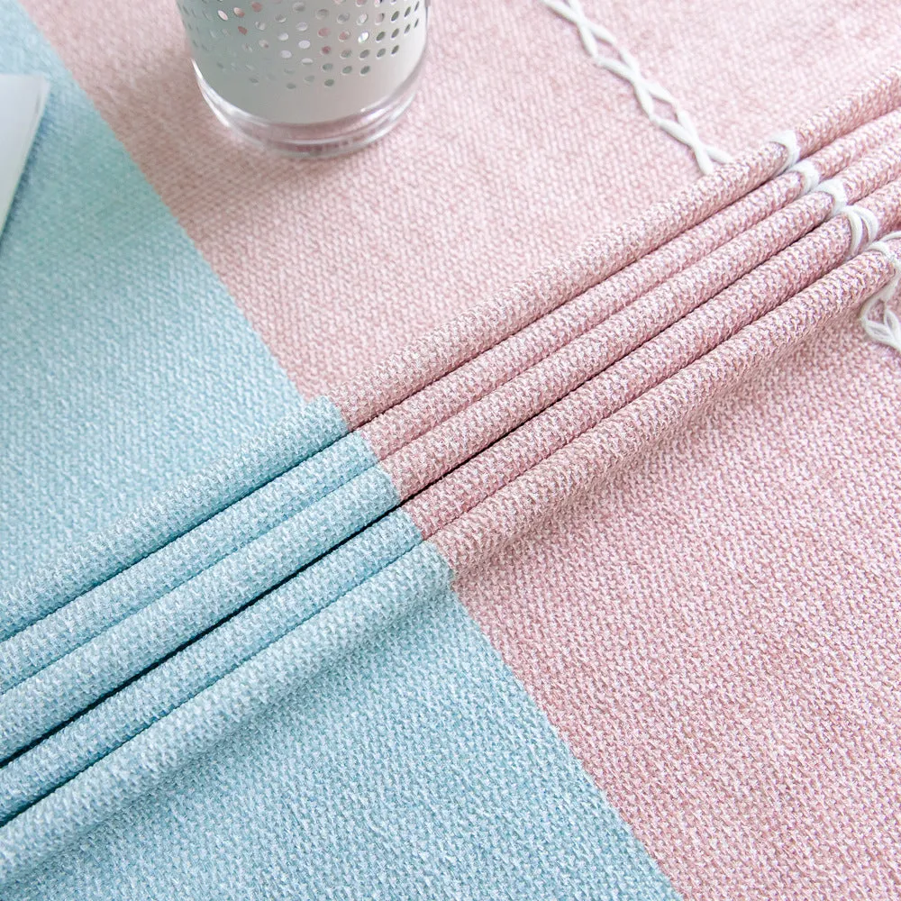 Striped Jacquard Cotton Linen Tablecloth Rectangular Table Cloth