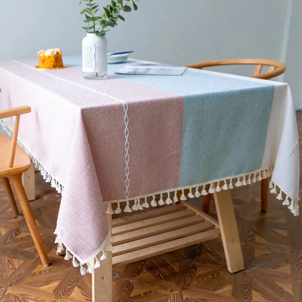 Striped Jacquard Cotton Linen Tablecloth Rectangular Table Cloth