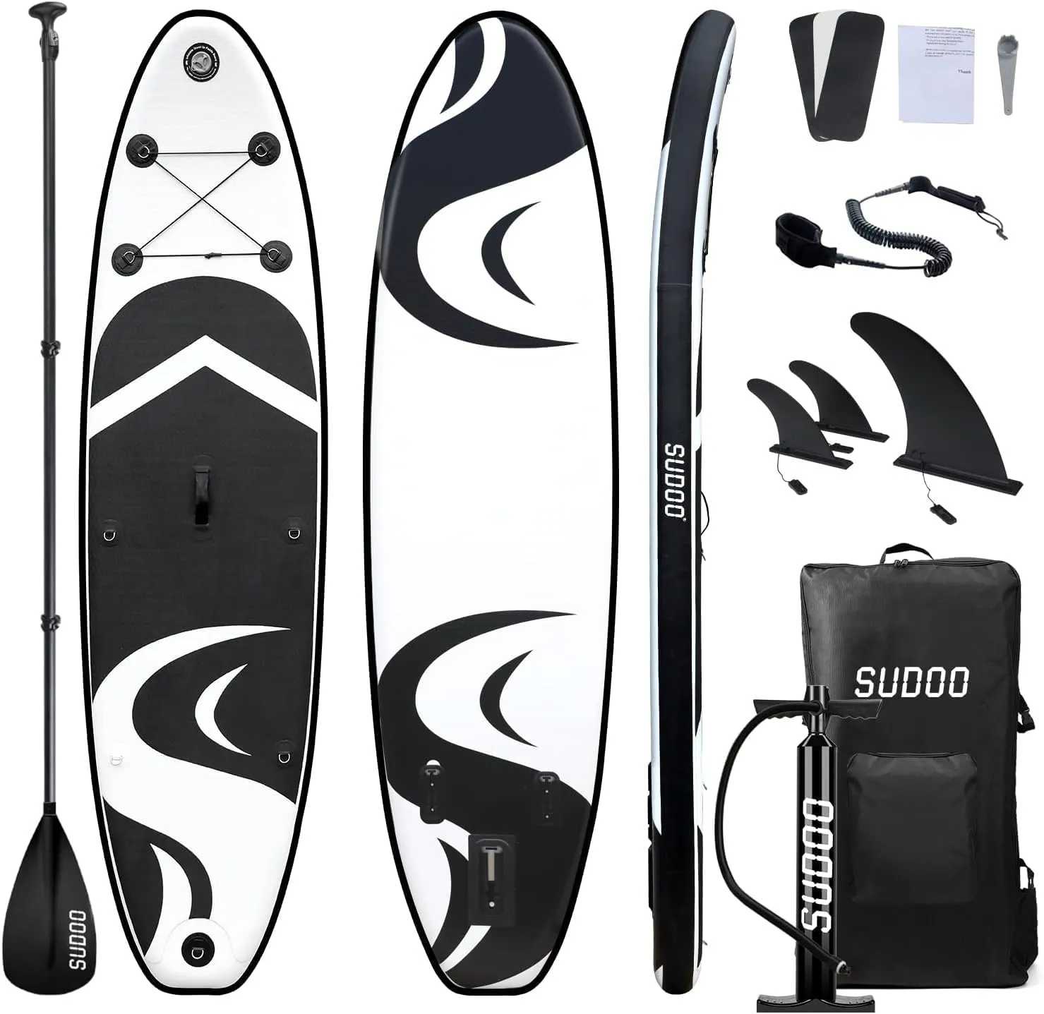 SUDOO 10FT Ultra-Light Inflatable SUP | 10'30'' Compact Design | Non-Slip EVA Deck | Stable for Youth & Adults | Full SUP Accessories Set (Paddle, Leash, Pump)