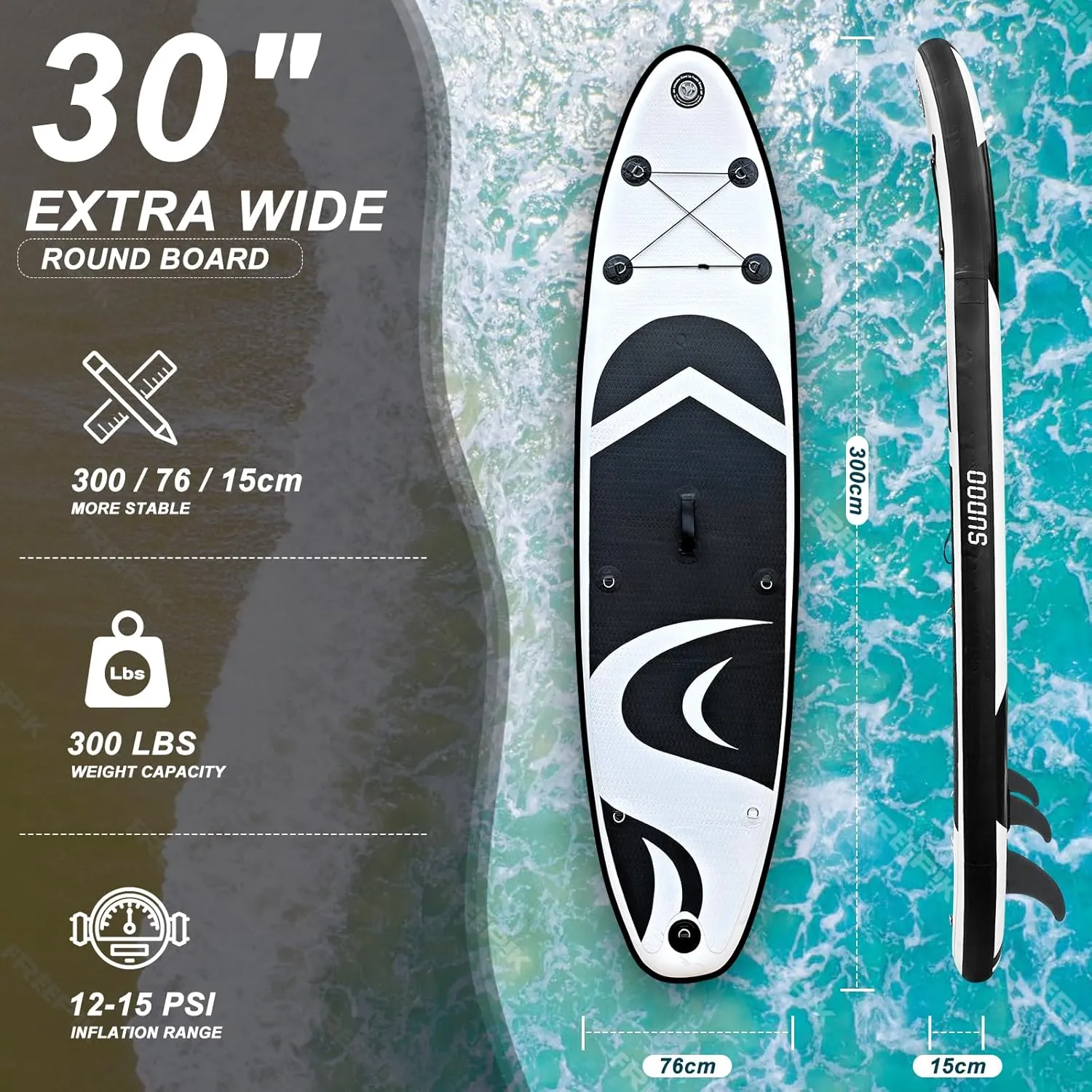 SUDOO 10FT Ultra-Light Inflatable SUP | 10'30'' Compact Design | Non-Slip EVA Deck | Stable for Youth & Adults | Full SUP Accessories Set (Paddle, Leash, Pump)
