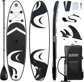 SUDOO 10FT Ultra-Light Inflatable SUP | 10'30'' Compact Design | Non-Slip EVA Deck | Stable for Youth & Adults | Full SUP Accessories Set (Paddle, Leash, Pump)