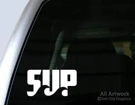 SUP Decal - Stand Up Paddle Board Sticker - Water Sports Recreation Waves Paddle Fast Gift - Vinyl Car Decal Bumper Sticker (5 inches Wide, White)