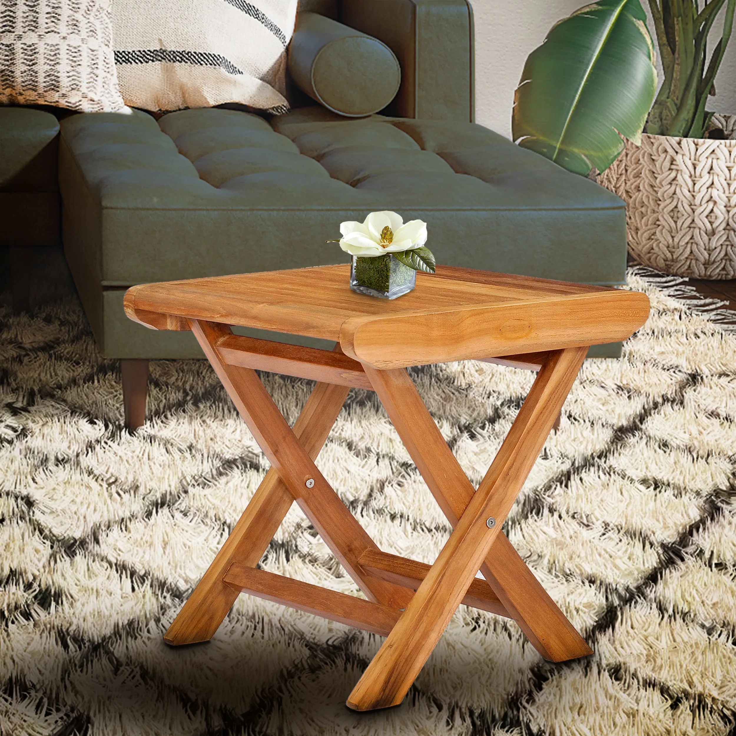 Teak Wood Miami Footstool / Side Table