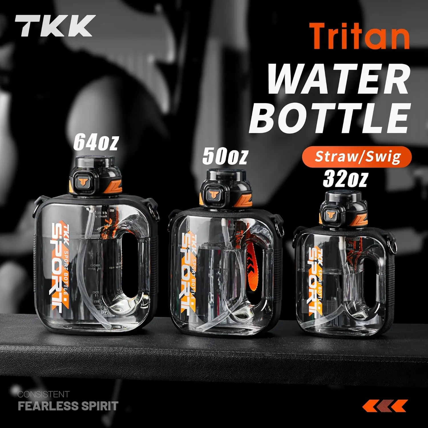 TKK Half Gallon Water Bottle Jug with Straw Large Capacity Plastic Water Bottle Dishwasher Safe 1/2 Gallon 50 Oz Water Bottle Jug BPA Free Tritan for Gym Yoga Travel Camping Outdoor