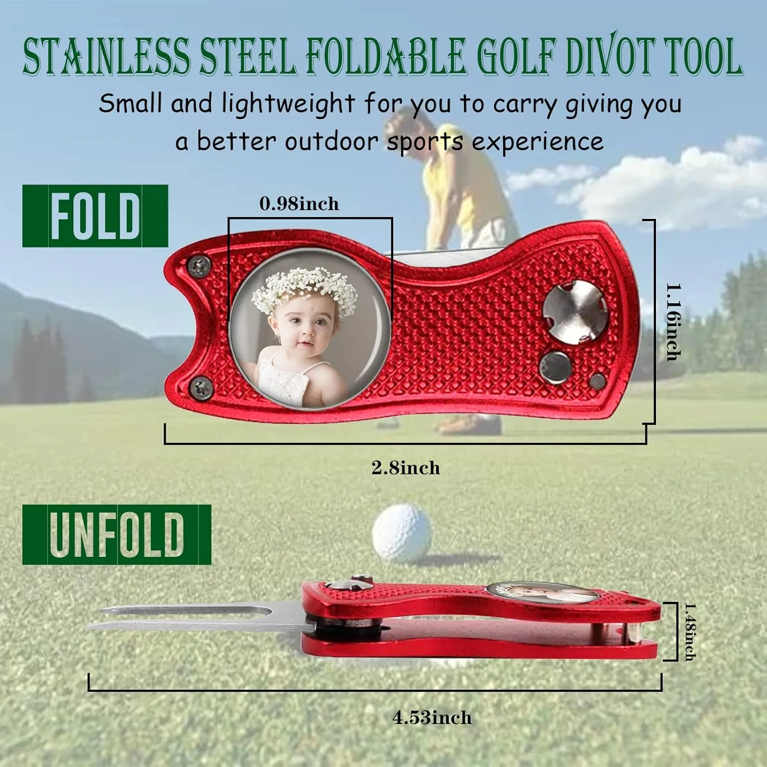 ubmpj Custom Golf Divot Tool Kits with Ball Markers, Personalized Foldable Divot Tool with Your Photo/Logo Multi-Colors/Markers Pop-up Button for Golfers