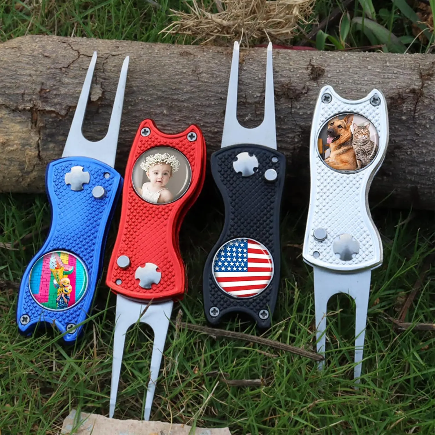 ubmpj Custom Golf Divot Tool Kits with Ball Markers, Personalized Foldable Divot Tool with Your Photo/Logo Multi-Colors/Markers Pop-up Button for Golfers