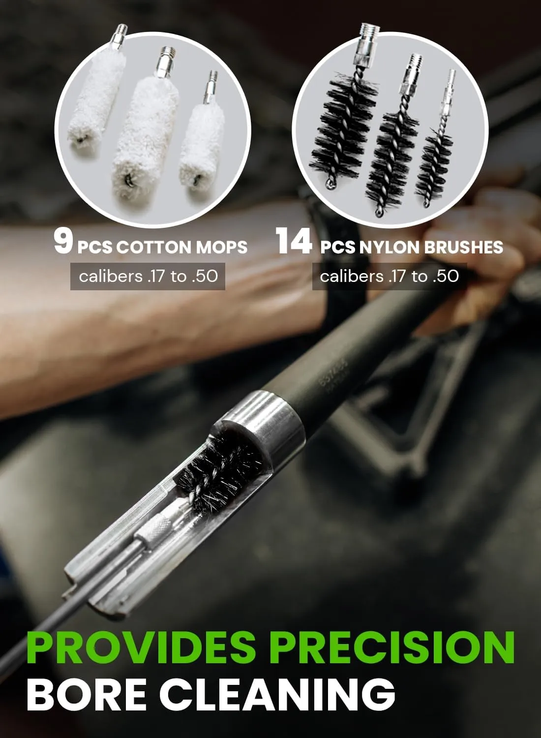 Universal Gun Cleaning Kit for All Guns - Portable Gun Cleaning Kits for Handguns and Rifles, Shotgun, Airsoft - Incl. Stainless Steel Rods, Brass Jags, Gun Cleaning Patches, Cleaning Swabs